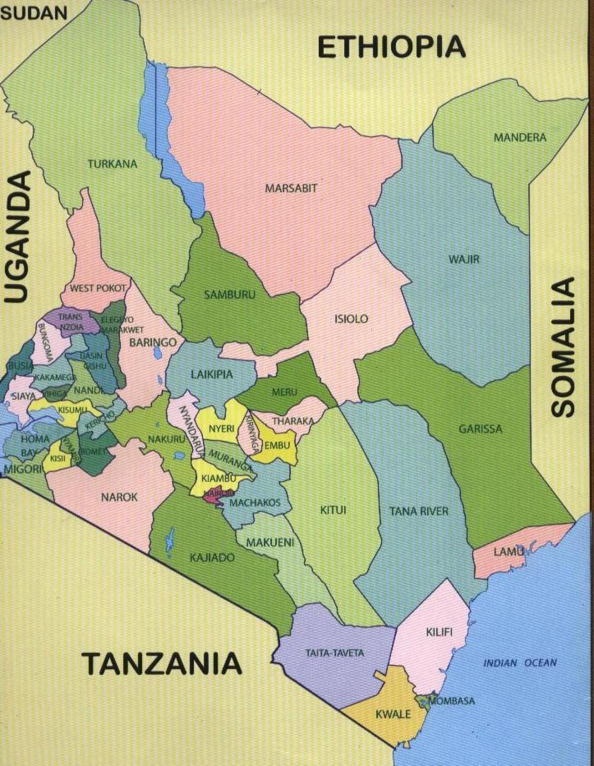 округа Кенији на мапи