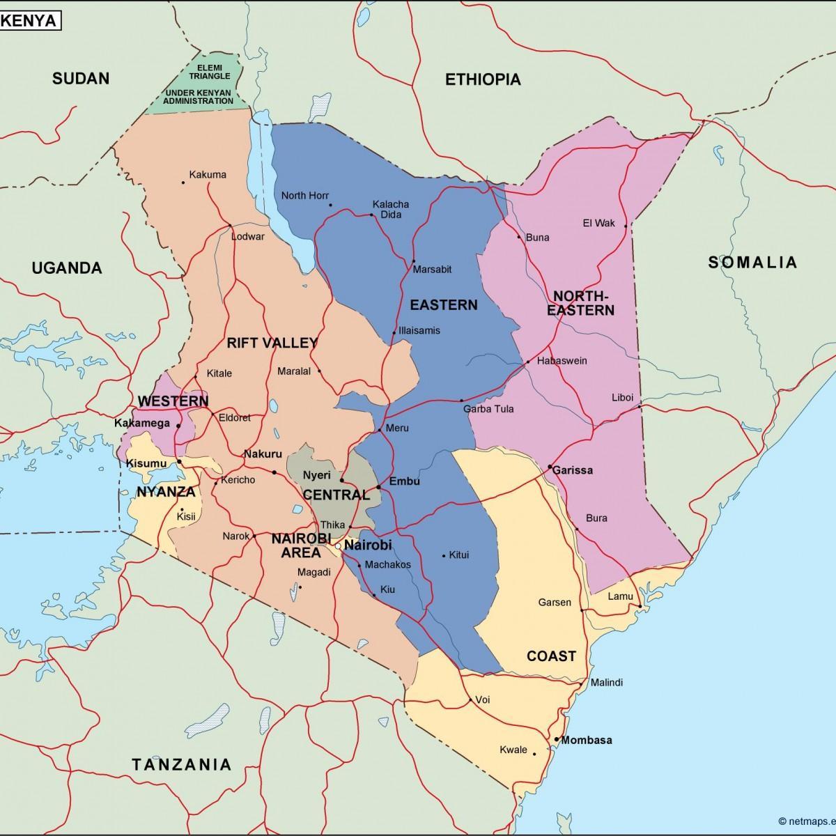 карта политичка карта Кенији