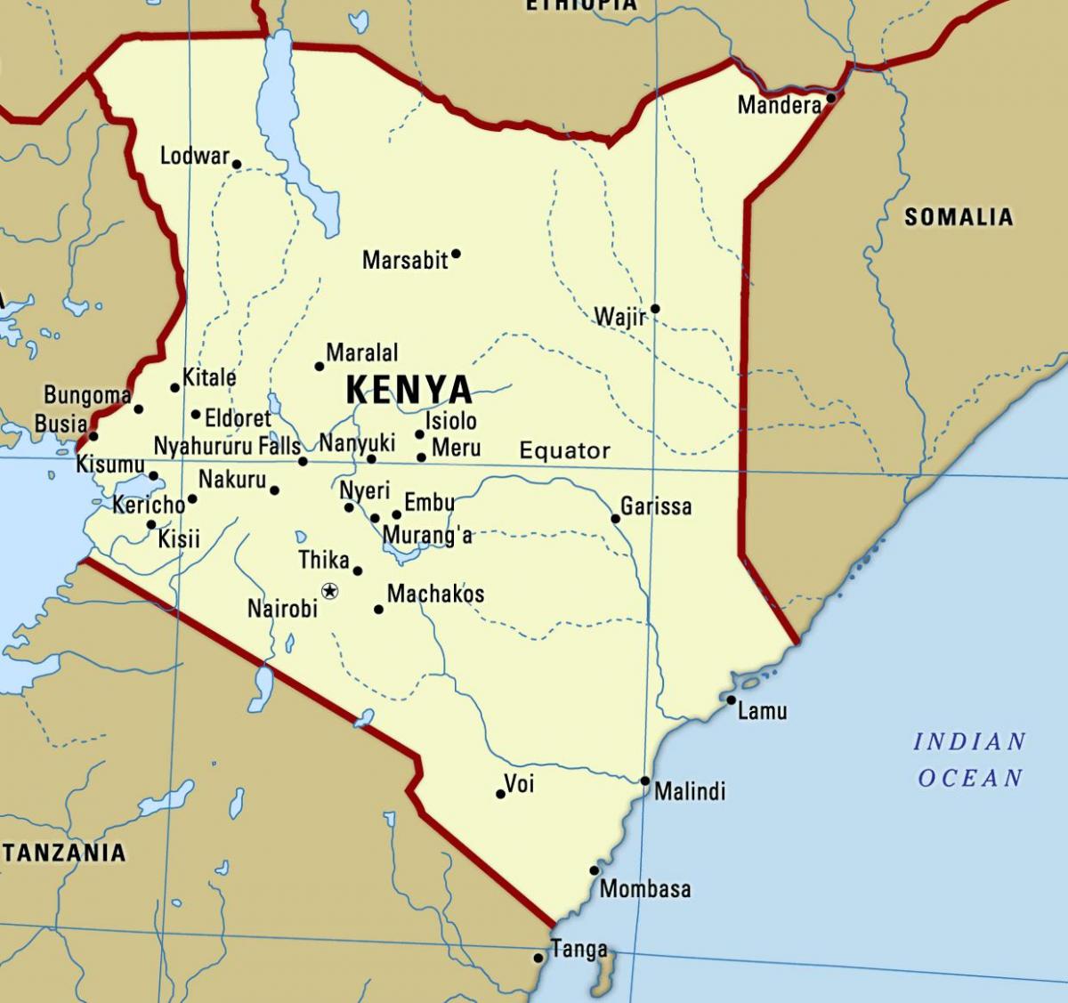 карта Кенији са градовима