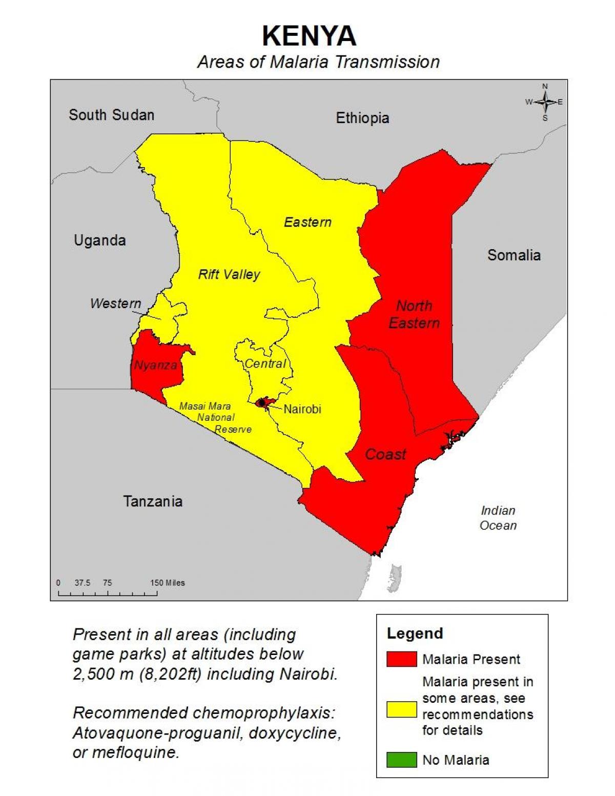 карта Кенији маларије