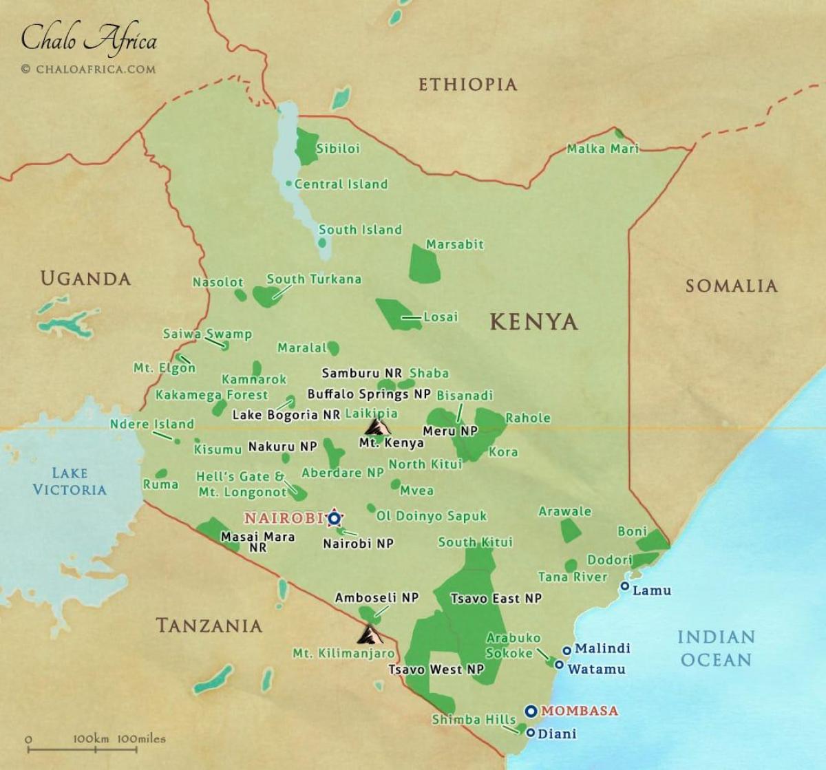 карта Кенији национални паркови и резервати природе