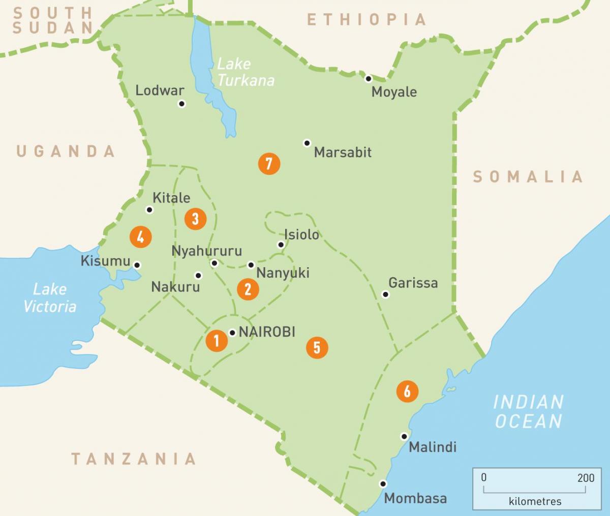 карта Кенији показује провинцијама