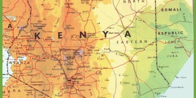 Карта Кенији показује градова